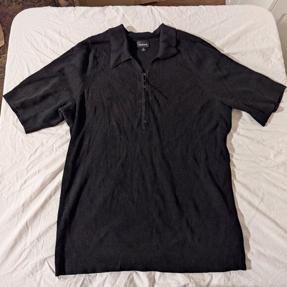 Torrid Fitted Ribbed Polo Sweater Black Size 4 4X V-Neck Elbow Half Sleeve - Picture 2 of 5